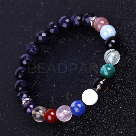 Natural & Synthetic Mixed Gemstone Beaded Stretch Bracelets PW-WG74486-01-1