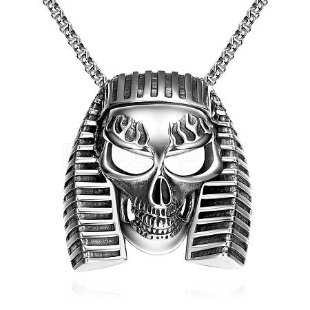 Rock Punk 316L Surgical Stainless Steel Skull Pendant Necklaces For Men NJEW-BB01192-1