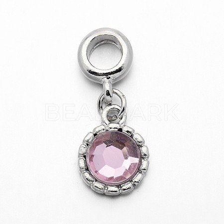 Platinum Plated Alloy Acrylic Rhinestone Large Hole European Dangle Flat Round Charms MPDL-E023-02C-1