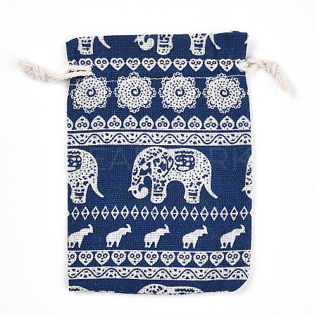 Elephant Printed Polycotton(Polyester Cotton) Packing Pouches Drawstring Bags ABAG-T004-10x14-38-1