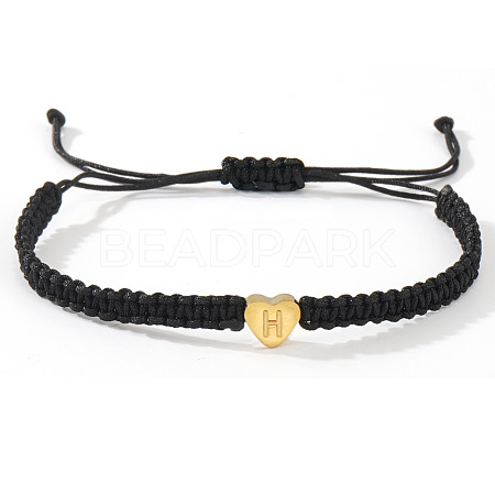 Minimalist nylon braided bracelet with stainless steel gold letter charms for men women students couples AG0106-8-1