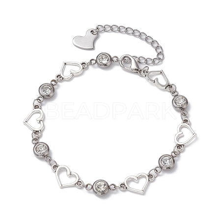 Alloy Heart Link Bracelet with Clear Cubic Zirconia BJEW-JB10169-1