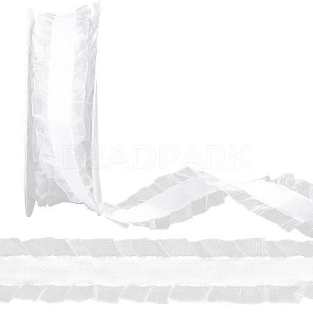 10 Yards Polyester Pleated Lace Trim OCOR-WH0080-93A-1