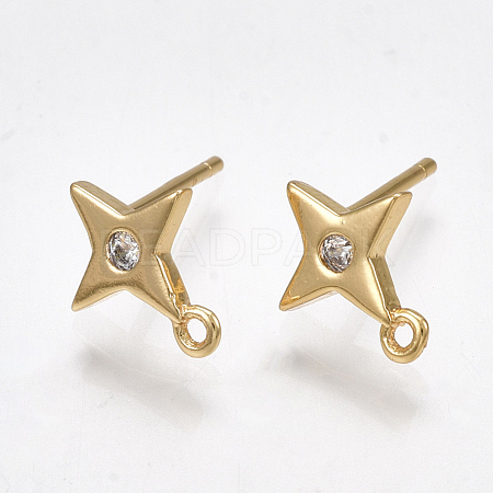 Brass Cubic Zirconia Stud Earring Findings KK-S350-032G-1