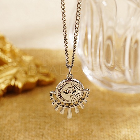 Stainless Steel Eye Pendant Necklaces with Cubic Zirconia for Women QV4000-2-1