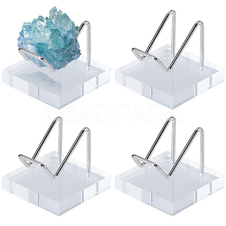 4Pcs Stainless Steel Display Holder with Square Clear Acrylic Bases AJEW-DC0003-34-1