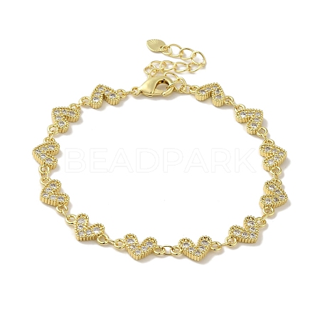 Rack Plating Brass Micro Pave Cubic Zirconia Heart Link Chain Bracelets for Women BJEW-P323-09G-03-1