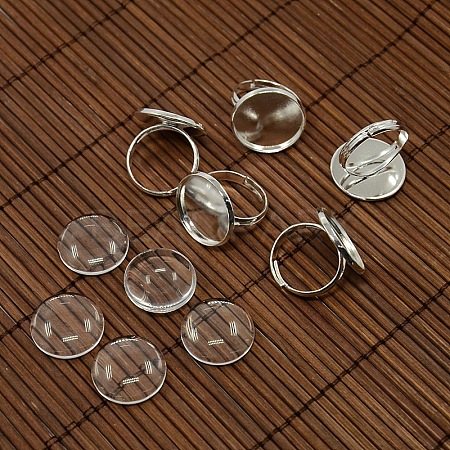 18mm Clear Domed Glass Cabochon Cover and Brass Pad Ring Bases for DIY Portrait Ring Making DIY-X0130-S-1