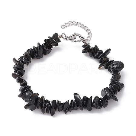 Natural Obsidian Chips Beaded Bracelet BJEW-JB09686-04-1