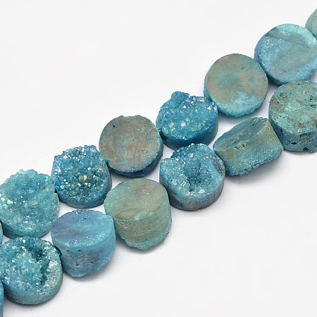 Flat Round Electroplated Natural Druzy Quartz Crystal Beads Strands G-A141-10mm-A01-1