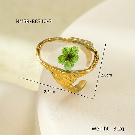 Preserved Flowers 304 Stainless Steel and Epoxy Resin Open Cuff Rings for Women FS-WGCF311-12-1