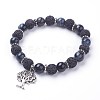 Natural Lava Rock(Dyed) Round Beads Stretch Charm Bracelets BJEW-JB03417-2