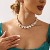Rhombus Alloy & Plastic Pearl & Crystal Rhinestone Pendant Necklace & Stud Dangle Earring FS-WGAC24E-02-2