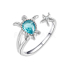 Brass Micro Pave Cubic Zirconia Sea Turtle & Starfish Cuff Ring PW-WGF4995-01-1