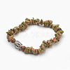 Natural Unakite and Wood Beads Stretch Bracelets BJEW-JB03859-05-1