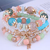 4Pcs 4 Styles Bohemian Style Alloy Glass Round Beaded Stretch Bracelets FS-WG80D8B-12-1