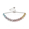 Colorful Cubic Zirconia Heart Link Bracelet BJEW-E073-02P-3