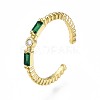Green Cubic Zirconia Rectangle Open Cuff Ring for Women RJEW-N035-090-3