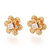Brass Pave Clear Cubic Zirconia Stud Earrings KK-T077-19G-1