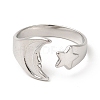 304 Stainless Steel Star & Moon Open Cuff Ring for Women RJEW-E063-07P-2