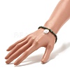 Natural Gemstone Round Beaded Stretch Bracelet with Leaf Charm BJEW-JB07587-5