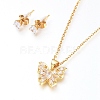 Brass Cubic Zirconia Pendant Necklace & Stud Earring Jeweley Sets SJEW-L154-10G-3