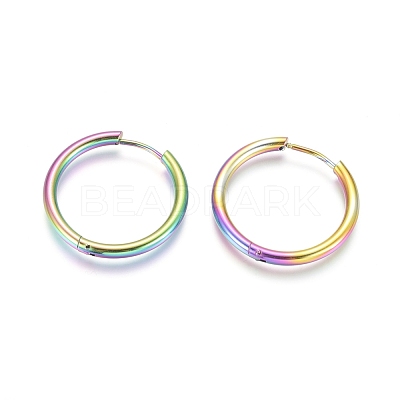 Ion Plating(IP) 304 Stainless Steel Huggie Hoop Earrings EJEW-F111B-25mm-Y-1