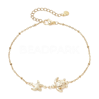 Summer Beach 304 Stainless Steel Turtle Starfish Link Chain Anklets for Women AJEW-AN00789-1