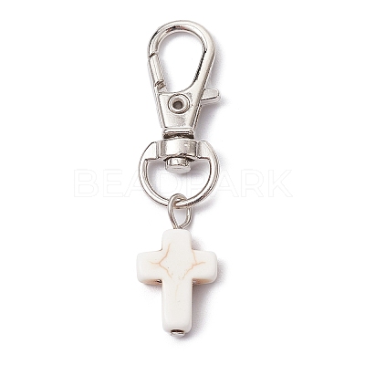 Synthetic Turquoise Cross Pendant Decorations HJEW-JM01531-02A-1
