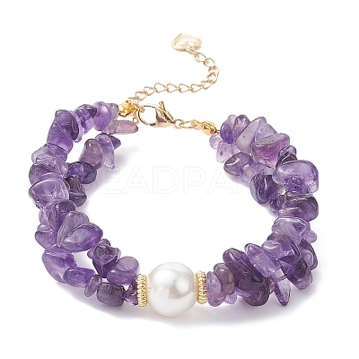 3Pcs Natural Fluorite & Sunstone & Amethyst Chip Beaded Bracelets for Women BJEW-JB12306-1