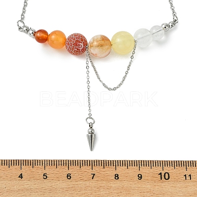 4Pcs 4 Styles Natural Mixed Stone Round Graduated Beaded Pendant 304 Stainless Steel Cable Chain Necklaces for Women NJEW-TA00242-1