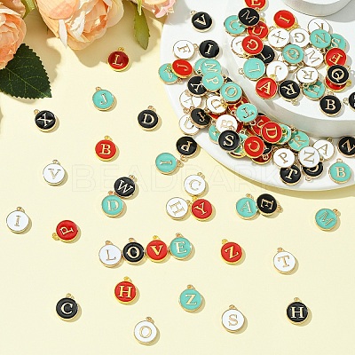 4 Sets 4 Colors Initial Letter A~Z Alphabet Enamel Charms ENAM-YW0004-53-1