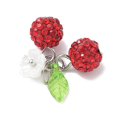 Handmade Polymer Clay Rhinestone Cherry Pendants PALLOY-JF03868-03-1