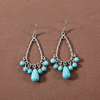 Bohemian tassel turquoise earrings JU8957-18-1
