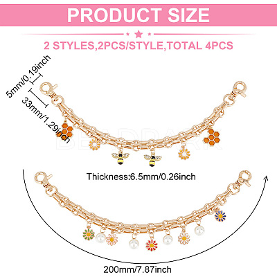 Daisy/Bee Alloy Enamel & ABS Plastic Imitation Pearl Pendant Decorative Purse Chains AJEW-AB00121-1