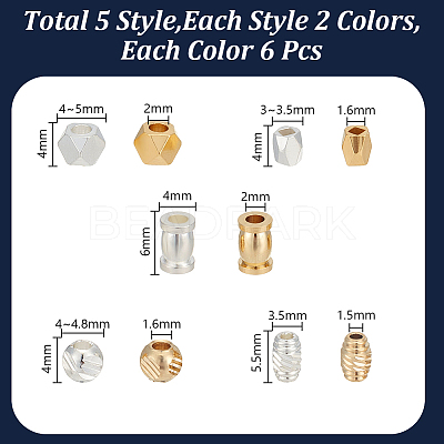 60Pcs 10 Styles Brass Spacer Beads KK-AR0001-90-1