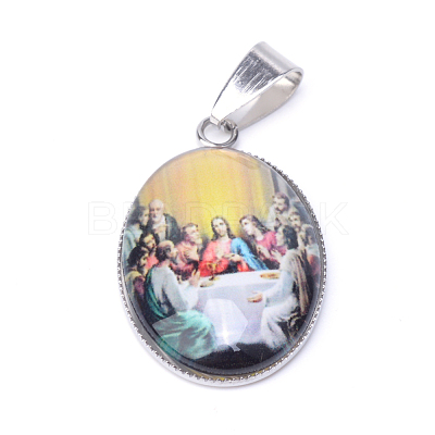 Jesus & Virgin Mary Theme Glass Pendants X-GLAA-R193-P-1