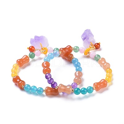 Natural Jade Stretch Charm Bracelets BJEW-I260-11-1