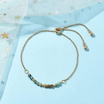 Faceted Round Natural African Turquoise(Jasper) Slider Bracelets BJEW-JB10233-01-1