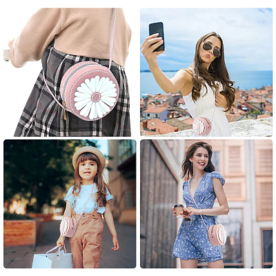 DIY Sew on PU Leather Daisy Flower Pattern Round Multi-Use Crossbody/Shoulder Bag Making Kits DIY-WH0297-56B-1