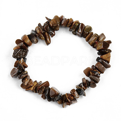 Unisex Chip Natural Tiger Eye Beaded Stretch Bracelets BJEW-S143-02-1