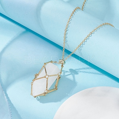 Brass Macrame Pouch Empty Stone Holder for Pendant Necklaces Making NJEW-JN04440-02-1