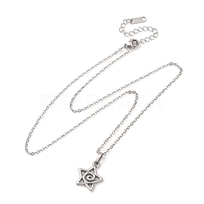 304 Stainless Steel Star Pendant Cable Chain Necklaces for Men Women NJEW-K308-01B-P-1