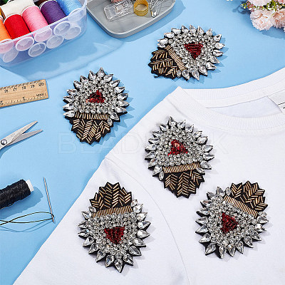 5Pcs Sacred Heart Plastic & Rhinestone Beading Appliques PATC-FG0001-79-1