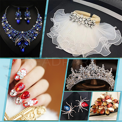 94Pcs 6 Style Pointed Back Glass Rhinestone Cabochons RGLA-FG0001-07-1