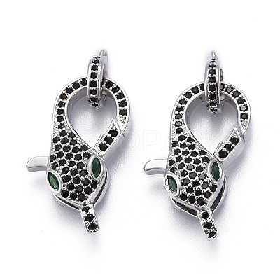 Brass Micro Pave Black & Green Cubic Zirconia Lobster Claw Clasp ZIRC-Z011-19P-1