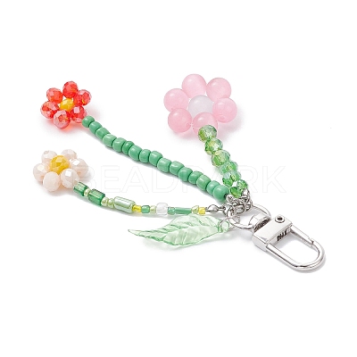 Cat Eye & Glass Seed Beaded Flower Pendant Decorations HJEW-TA00383-01-1