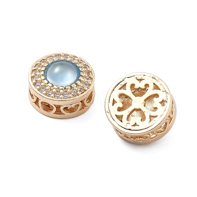 Brass Light Sky Blue Glass Flat Round Multi-Strand Links KK-B125-17G-1
