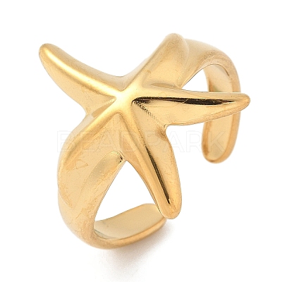 Ocean Themes 304 Stainless Steel Open Cuff Rings for Women RJEW-K293-02B-G-1