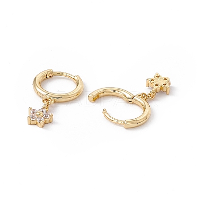 Clear Cubic Zircon Flower Dangle Hoop Earrings EJEW-B014-03G-1